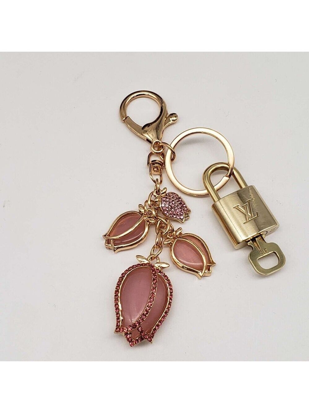 LV Authentic Gold Padlock 🔒 Key Set w/ Unbranded Flower Keychain Charm - Picture 5 of 7
